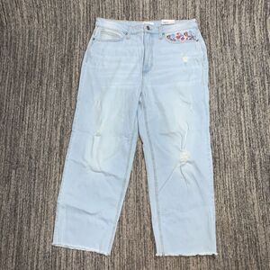 Lauren Conrad Womens 14 Super High Rise Crop Denim Jeans Blue Light Wash Raw NWT